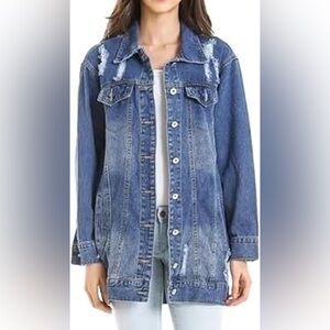 Blonde Boutique, size L, distressed Boyfriend long fitted denim jacket